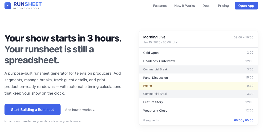 Runsheet Generator screenshot